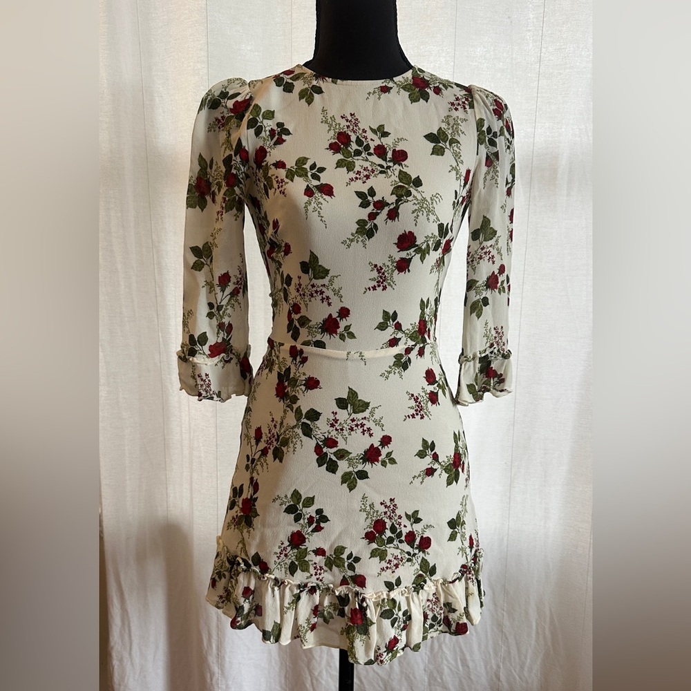 Reformation - Cream Floral Long Sleeve Dress - Size 0